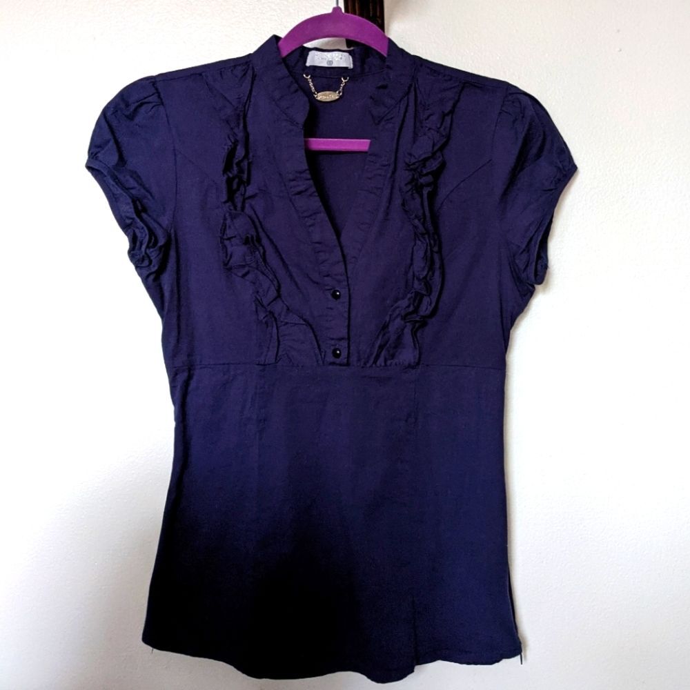 Ali & Kris Fitted Stretch Cotton Dressy Shirt with Ruffles & Buttons